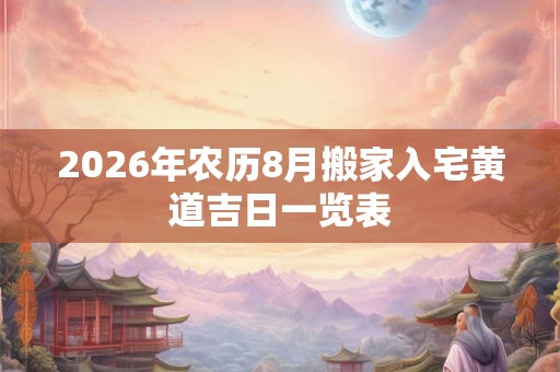 2026年农历8月搬家入宅黄道吉日一览表