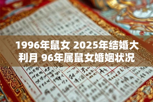 1996年鼠女 2025年结婚大利月 96年属鼠女婚姻状况 1996年鼠女 2025年结婚大利月 96年属鼠女婚姻状况