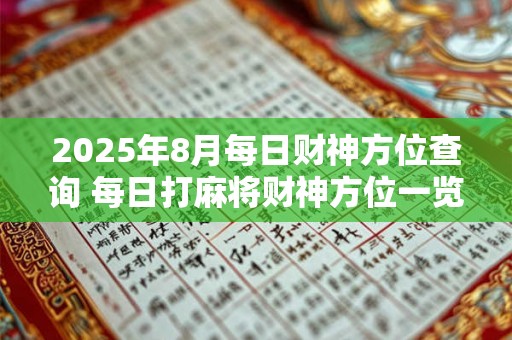 2025年8月每日财神方位查询 每日打麻将财神方位一览表