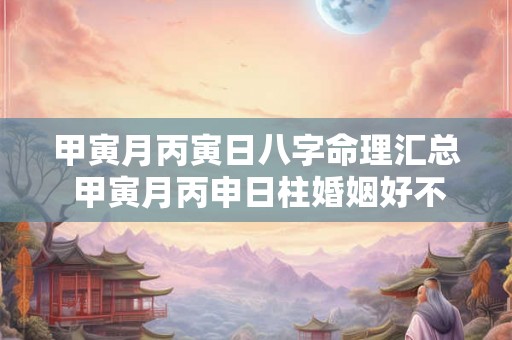甲寅月丙寅日八字命理汇总 甲寅月丙申日柱婚姻好不好