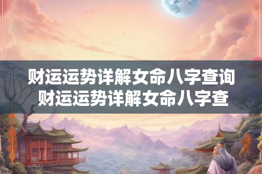 财运运势详解女命八字查询 财运运势详解女命八字查询大全 财运运势详解女命八字查询 财运运势详解女命八字查询大全